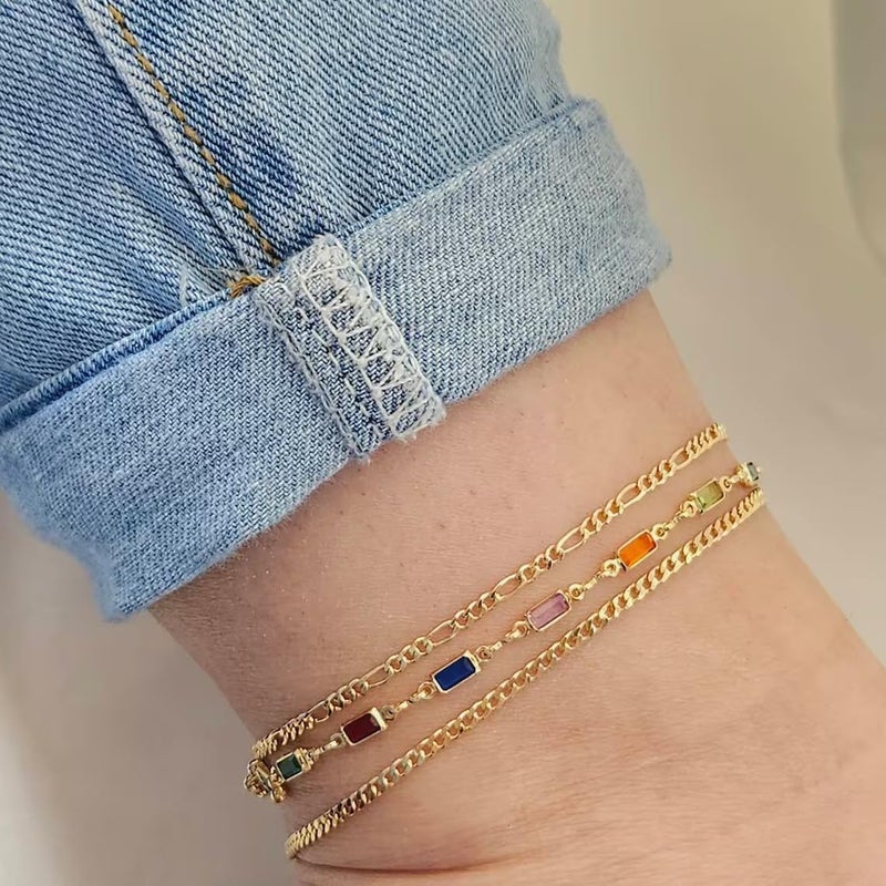 Rotnso Anklets for Women 14K Gold Silver Plated Ankle Bracelets Trendy Waterproof Boho Anklets Set Adjustable Dainty Cute Diamond Beaded Heart Non Tarnish Summer Beach Jewelry Gift - Image 3